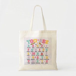 Kleurrijke alfabet positieve tekst Terug naar scho Tote Bag