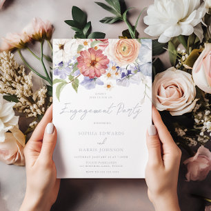 Kleurrijke alle seizoenen bloemenverlovingsfeest kaart