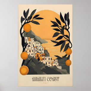 Kleurrijke Amalfi-kust Print Vintage Italië Reizen