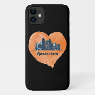 Kleurrijke Amsterdam City Skyline Waterverf Heart iPhone 11 Hoesje
