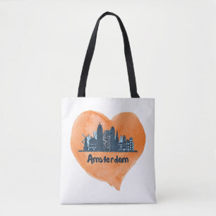 Kleurrijke Amsterdam City Skyline Waterverf Heart Draagtas