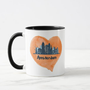 Kleurrijke Amsterdam City Skyline Waterverf Heart Mok