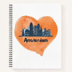 Kleurrijke Amsterdam City Skyline Waterverf Heart  Notitieboek