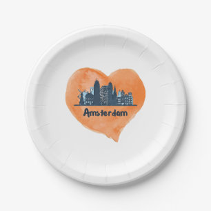 Kleurrijke Amsterdam Stad Silhouette Waterverf Har Papieren Bordje