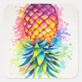 Kleurrijke anananas vierkante sticker (Voorkant)