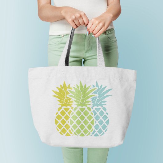 Kleurrijke anananassen grote tote bag