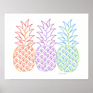 Kleurrijke ananas lijn art poster