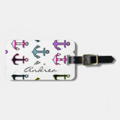 kleurrijke ankers, patroon van de anker, Jouw naam Bagagelabel (Voorkant horizontaal)