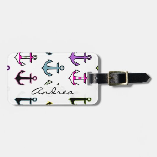 kleurrijke ankers, patroon van de anker, Jouw naam Bagagelabel (Voorkant horizontaal)