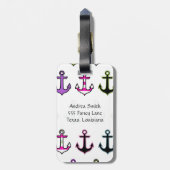 kleurrijke ankers, patroon van de anker, Jouw naam Bagagelabel (Achterkant verticaal)