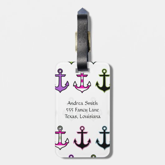 kleurrijke ankers, patroon van de anker, Jouw naam Bagagelabel (Achterkant verticaal)