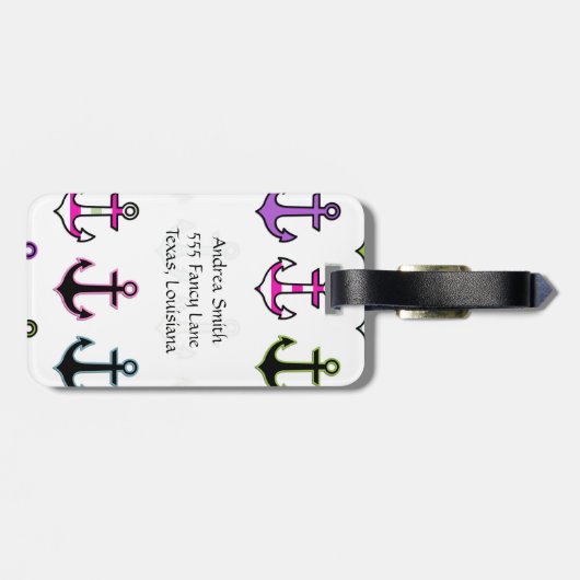 kleurrijke ankers, patroon van de anker, Jouw naam Bagagelabel (Achterkant horizontaal)