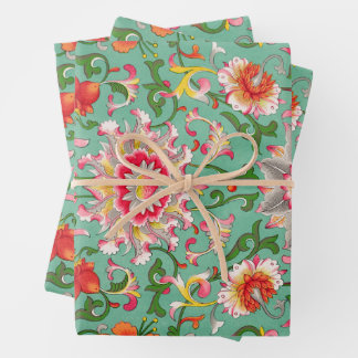 Kleurrijke Antiek Bloemen Botanische Chinoiserie Inpakpapier Vel
