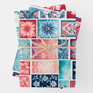 Kleurrijke Antiek Stamp Art Wrapping Papieren Blad Inpakpapier Vel