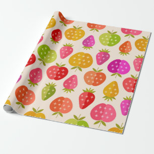 Kleurrijke appels en aardbeien met Retro Stars Cadeaupapier