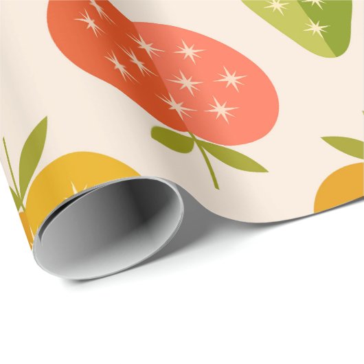 Kleurrijke appels en aardbeien met Retro Stars Cadeaupapier (Rol Hoek)