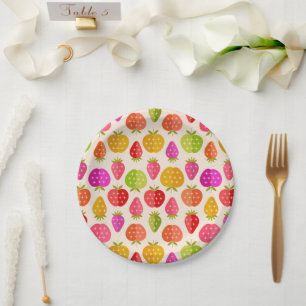 Kleurrijke appels en aardbeien met retro sterren papieren bordje