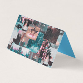 Kleurrijke Aqua & Roze Kerstmis Collage Gevouwen K Kaart