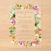 Kleurrijke Aquarel Bloemige Trouw Aardse Boho Acryl Uitnodigingen (Voorkant)