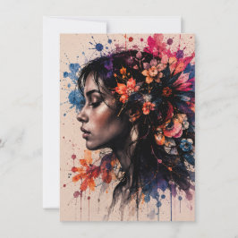 Kleurrijke Aquarel Bloemige Vrouw Artistiek Notitiekaartje