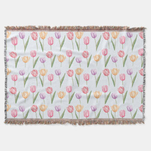 Kleurrijke Aquarel Tulpen Bloem Patroon Deken