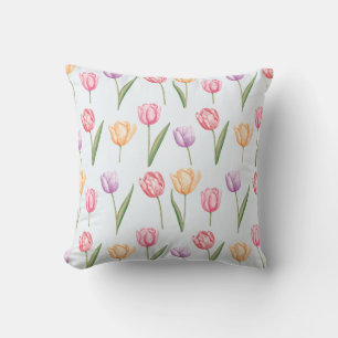 Kleurrijke Aquarel Tulpen Bloem Patroon Kussen