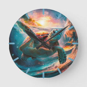 Kleurrijke Aquarel Zeeschildpad Ronde Klok