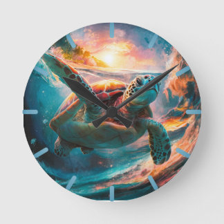 Kleurrijke Aquarel Zeeschildpad Ronde Klok