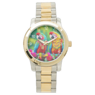 Kleurrijke ara vogels op de tak-67859 horloge