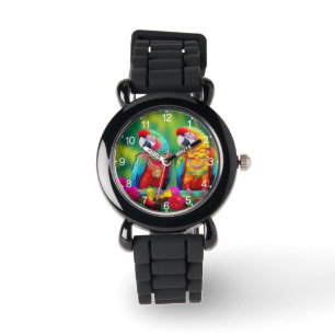 Kleurrijke ara vogels op de tak-67859 horloge
