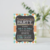 Kleurrijke Argyle; Chalkboard Housewarming Party Uitnodiging Briefkaart (Staand voorkant)