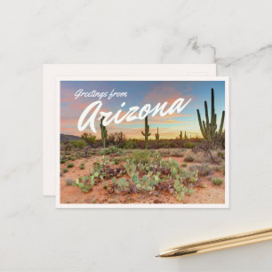 Kleurrijke Arizona Zonsondergang Saguaro Cactus Gr Briefkaart