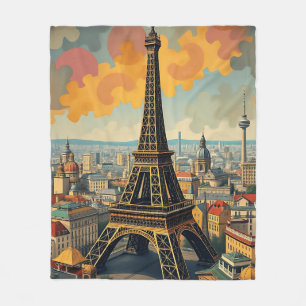 Kleurrijke Art Deco Eiffeltoren illustratie Fleece Deken