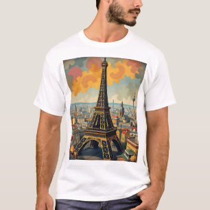 Kleurrijke Art Deco Eiffeltoren illustratie T-shirt