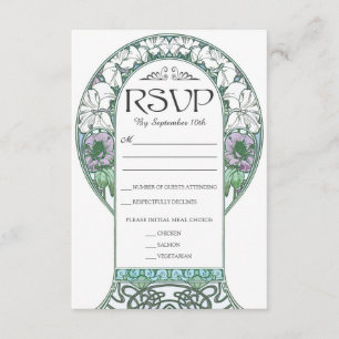 Kleurrijke Art Nouveau bruiloft RSVP Kaarten (Set  Kaartje