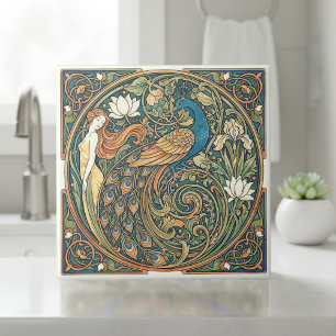 Kleurrijke Art Nouveau Pauw Pat#3 ID1193 Tegeltje