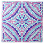 Kleurrijke Artisan Blauw Roze Mozaïek-Hand-Geschil Tegeltje (Voorkant)