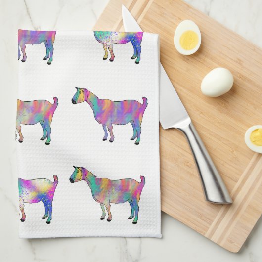 Kleurrijke artsy Goats die op het design van dinge Theedoek (Quarter Fold)