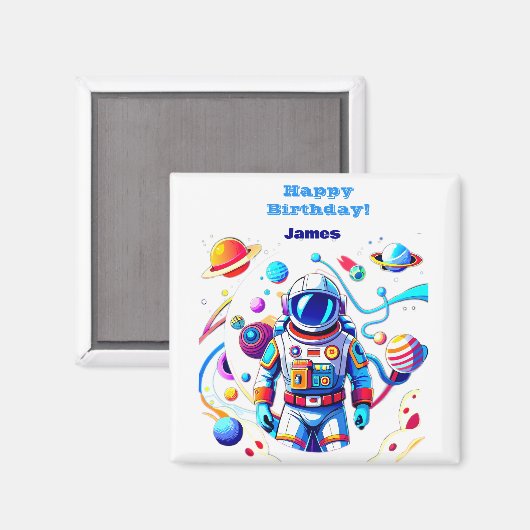 Kleurrijke Astronaut en Univers in Vette Kleuren Magneet (Voorkant / Achterkant)
