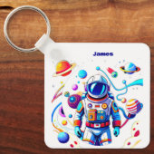 Kleurrijke Astronaut en Univers in Vette Kleuren Sleutelhanger (Voorkant)
