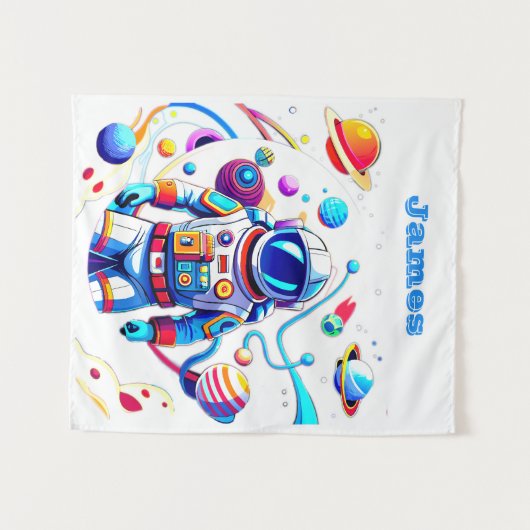 Kleurrijke Astronaut en Univers in Vette Kleuren Wandkleed (Voorkant (horizontaal))