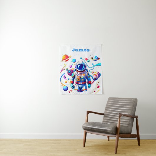 Kleurrijke Astronaut en Univers in Vette Kleuren Wandkleed (In situ)