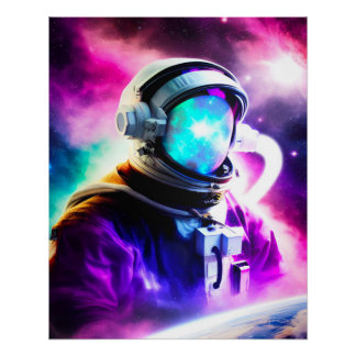 Kleurrijke astronaut in Poster voor ultrahoge ruim Perfect Poster
