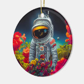 Kleurrijke astronaut in ruimte met bloemen | keramisch ornament (Links)