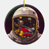 Kleurrijke astronaut in ruimte met bloemen | keramisch ornament (Achterkant)