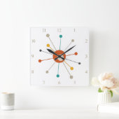 Kleurrijke Atomic Age Starburst Nummers Mid Centur Vierkante Klok (Huis)