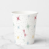 Kleurrijke atoomstartbarst uit het midden van de e papieren bekers (Rechts)