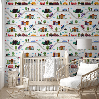 Kleurrijke auto's en steden Kinderen Behang