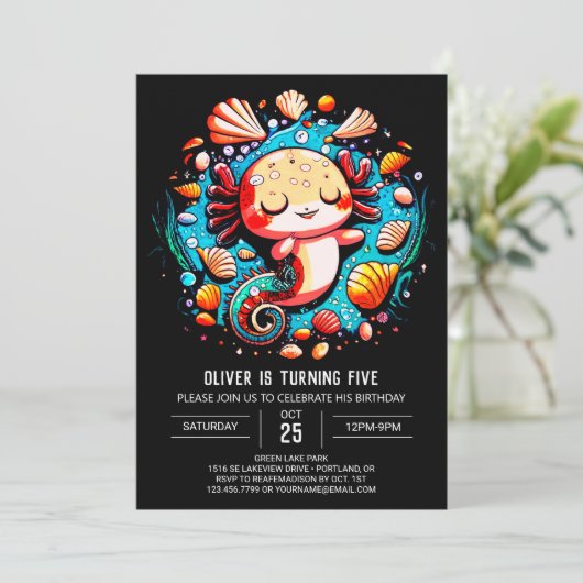 Kleurrijke Axolotl Boho verjaardag Kaart (Staand voorkant)