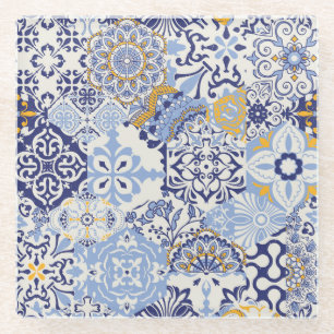 Kleurrijke Azulejos tegels: handgetekend patroon. Glazen Onderzetter